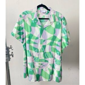 Asos design neon green lavender floral psychedelic trippy men's shirt size XL